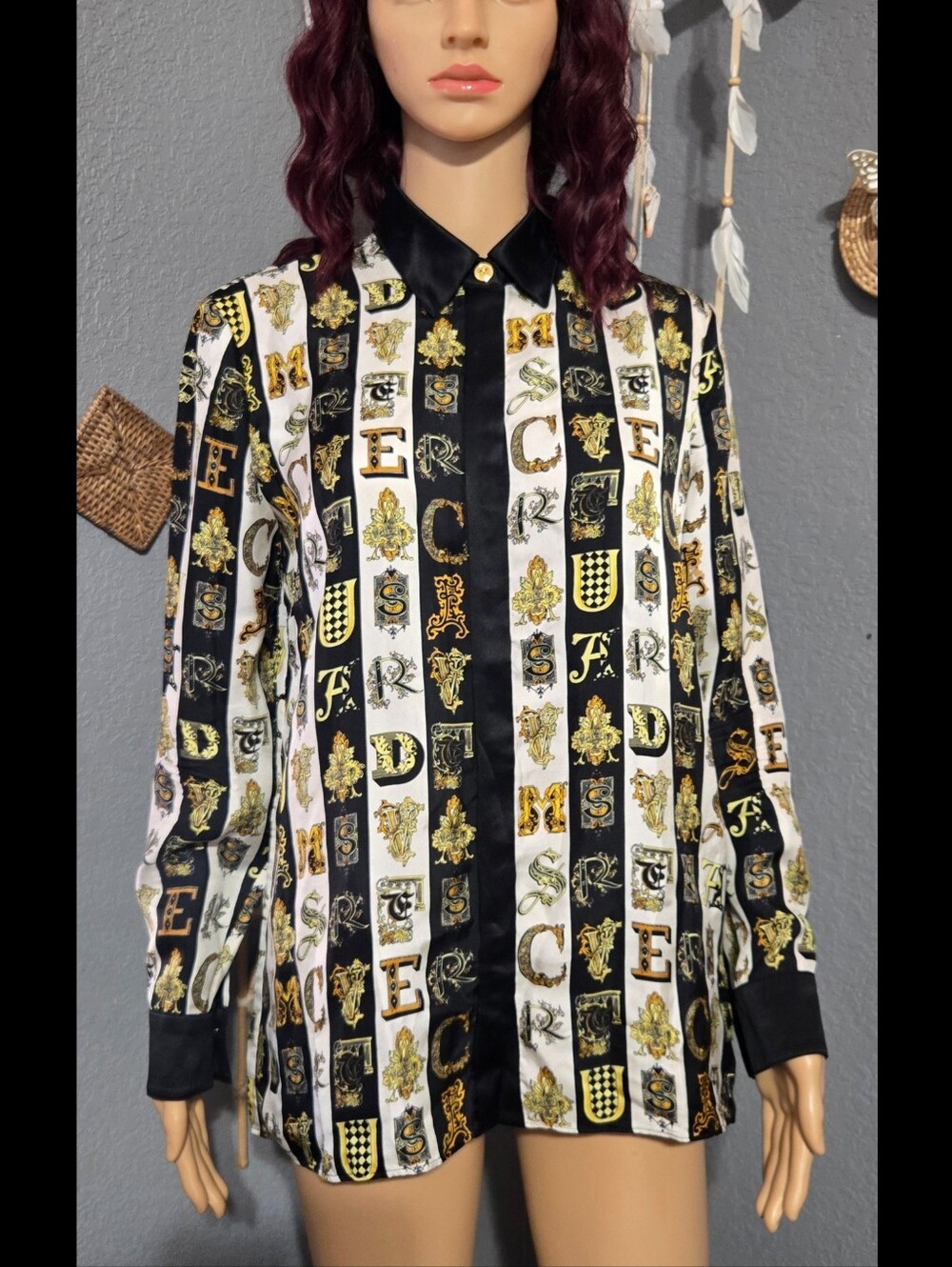 VERSACE Silk Virtus Alphabet Barocco Medusa Butt Top